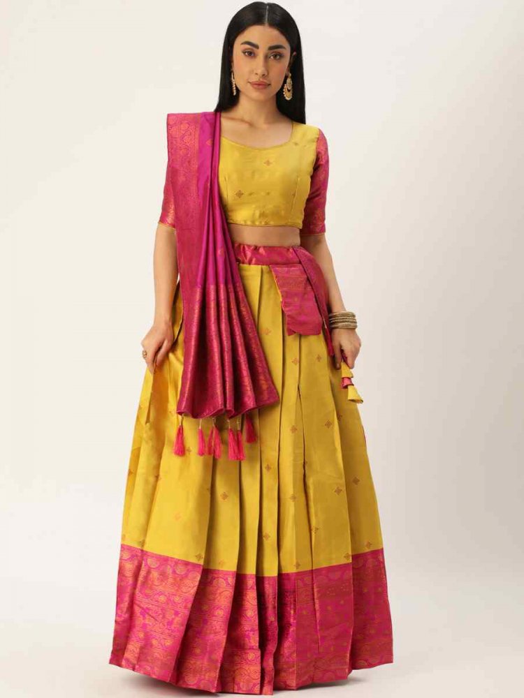 Yellow Lichi Silk Zari Festival Traditional Lehenga Choli