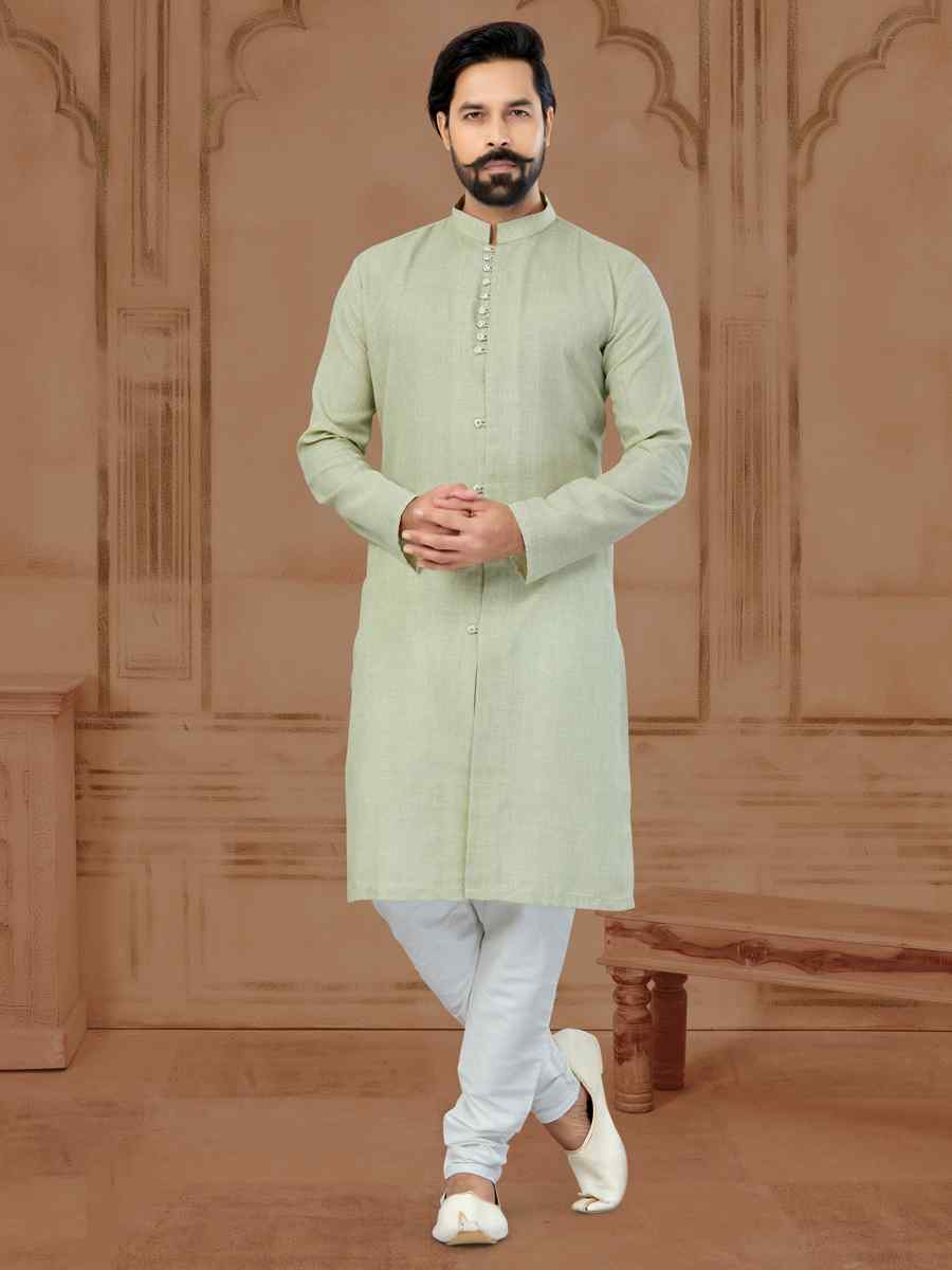 Yellow Linen Cotton Printed Festival Kurta