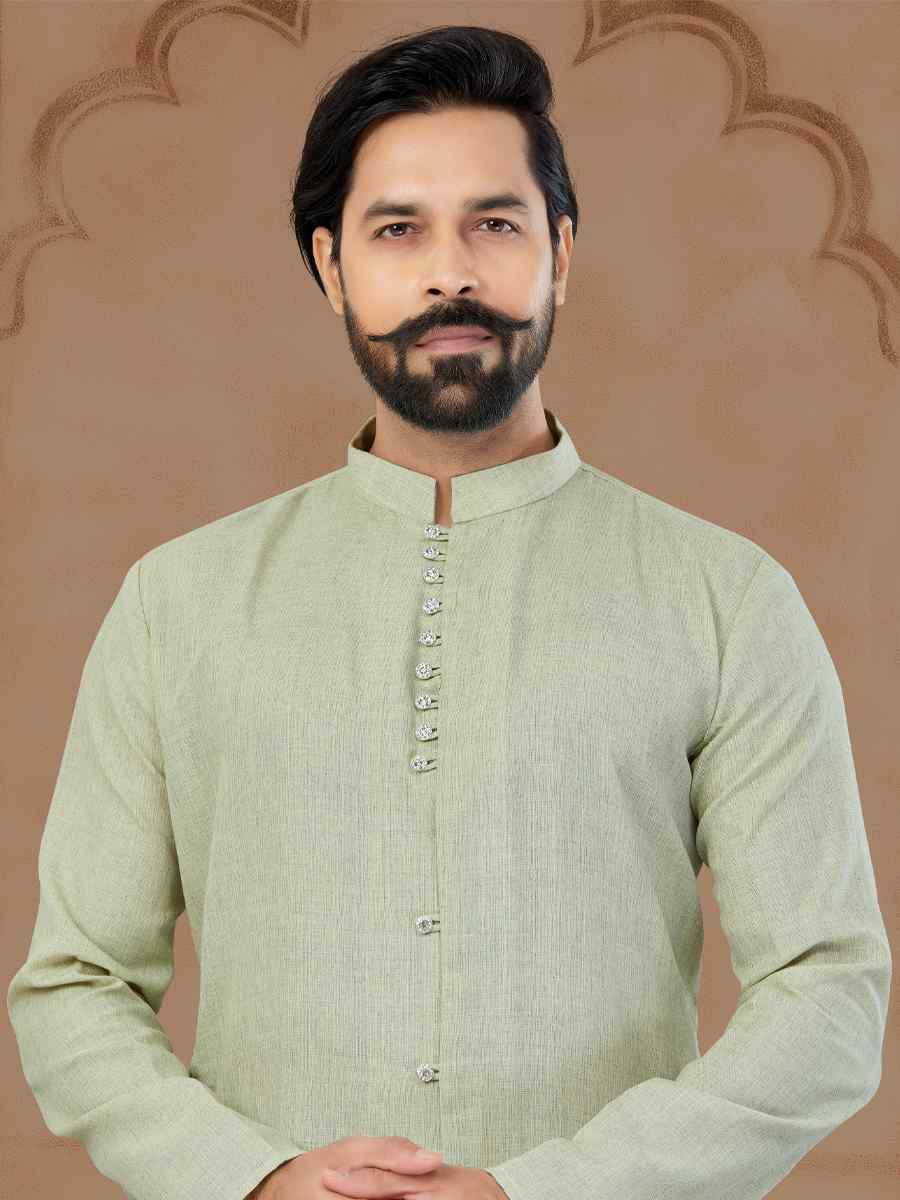Yellow Linen Cotton Printed Festival Kurta