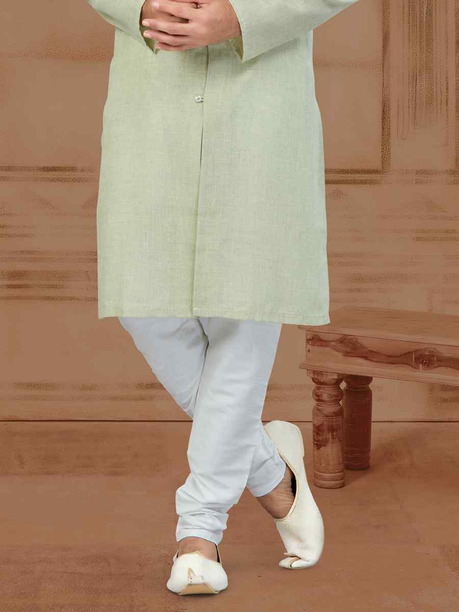 Yellow Linen Cotton Printed Festival Kurta