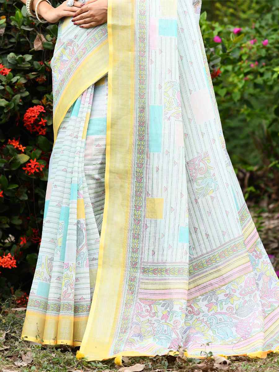 Yellow Linen Handwoven Casual Festival Classic Style Saree