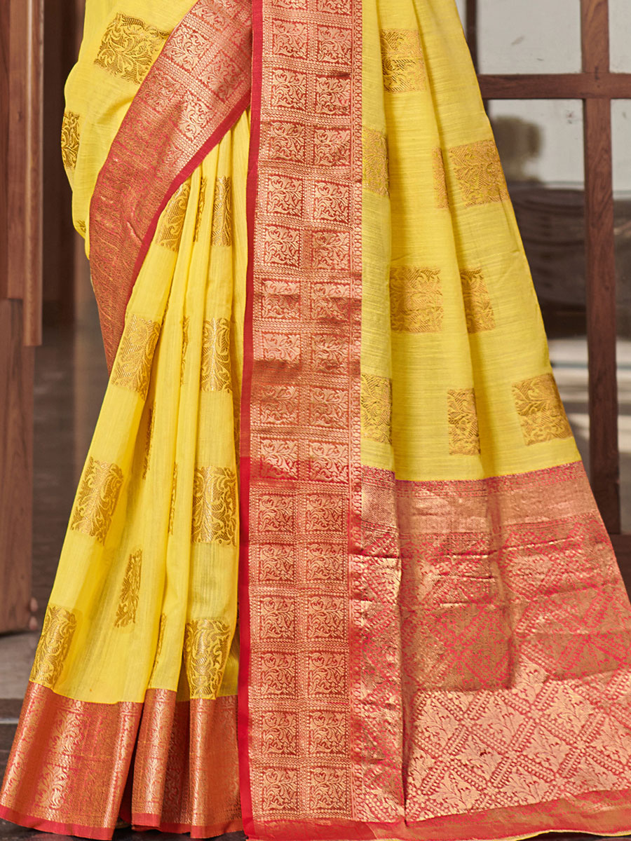 Yellow Linen Handwoven Festival Saree