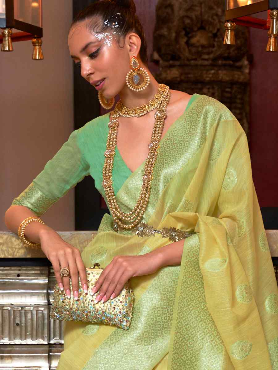 Yellow Linen Handwoven Party Festival Heavy Border Saree