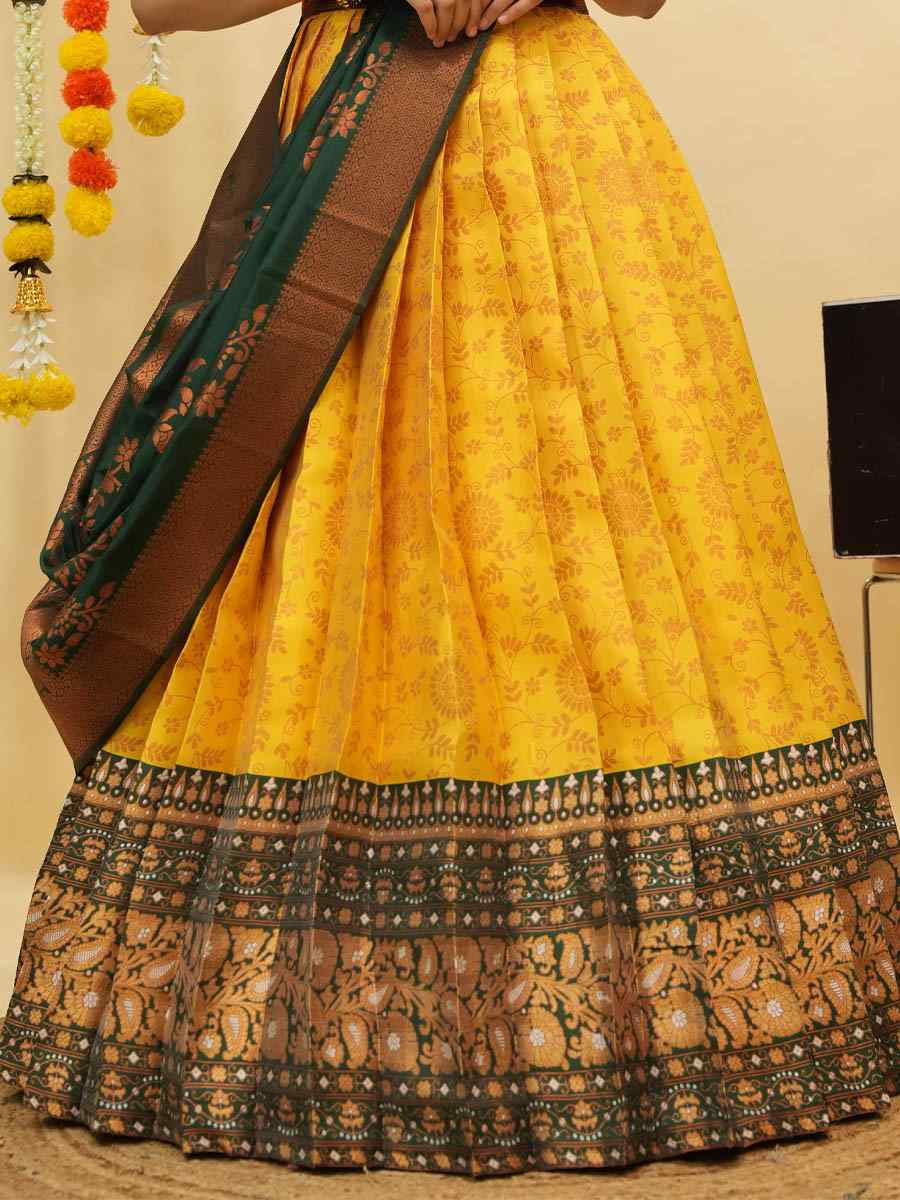 Yellow Litchi Silk Printed And Handwoven Party Reception Wedding Lehenga Choli