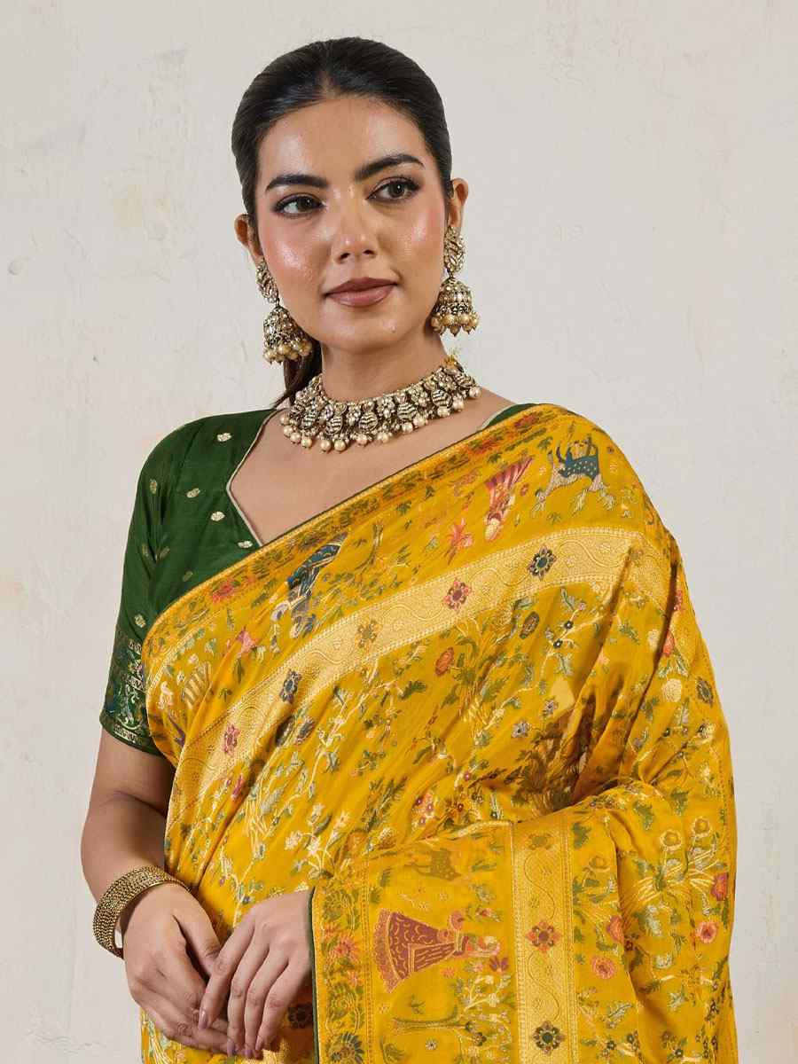 Yellow Makhmal Soft Silk Handwoven Zari Bridal Reception Festival Wedding Fancy Heavy Border Saree