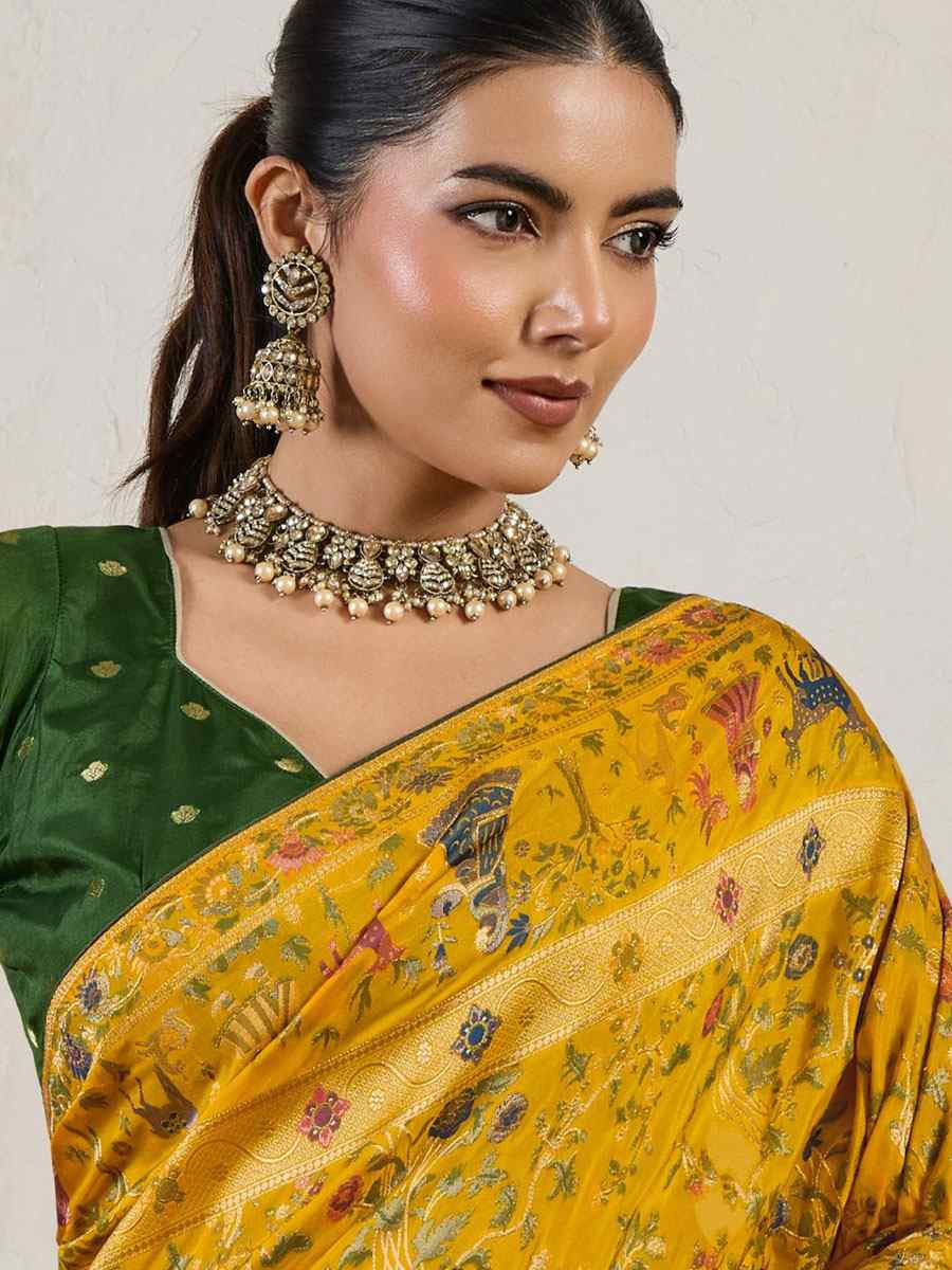 Yellow Makhmal Soft Silk Handwoven Zari Bridal Reception Festival Wedding Fancy Heavy Border Saree