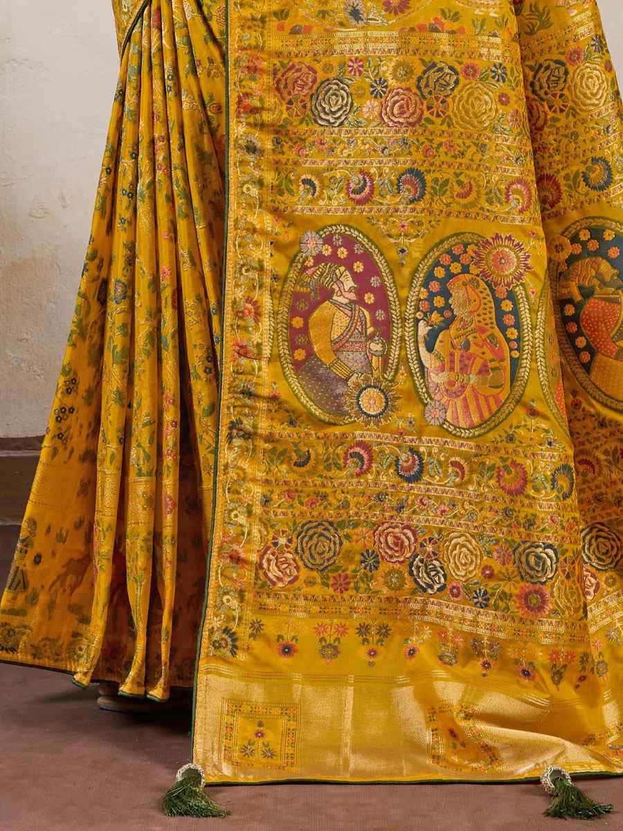 Yellow Makhmal Soft Silk Handwoven Zari Bridal Reception Festival Wedding Fancy Heavy Border Saree