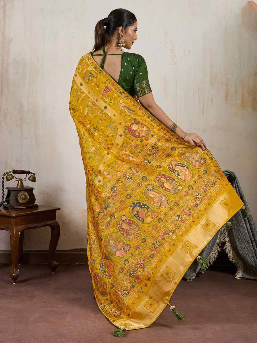 Yellow Makhmal Soft Silk Handwoven Zari Bridal Reception Festival Wedding Fancy Heavy Border Saree