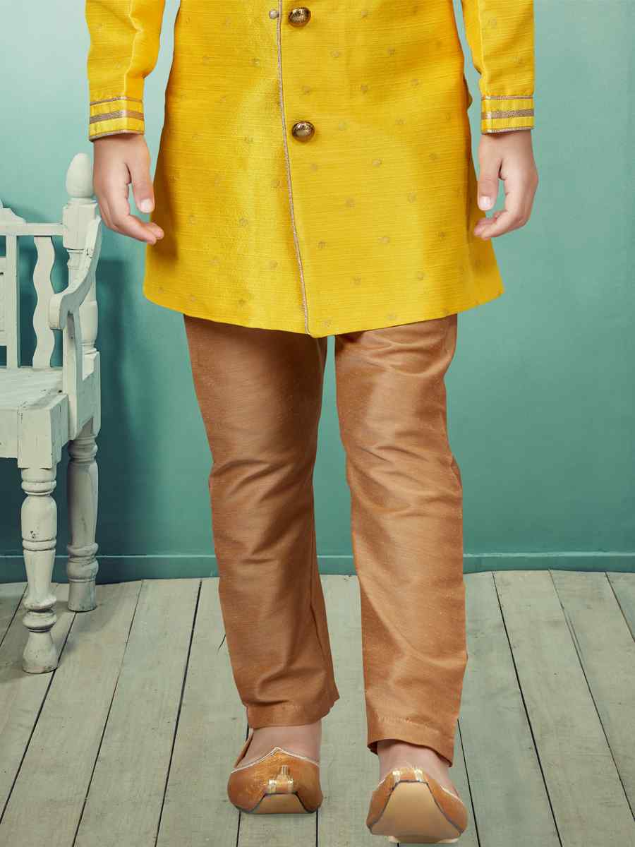 Yellow Malbari Booti Embroidered Party Festival Kurta Pyjama Boys Wear