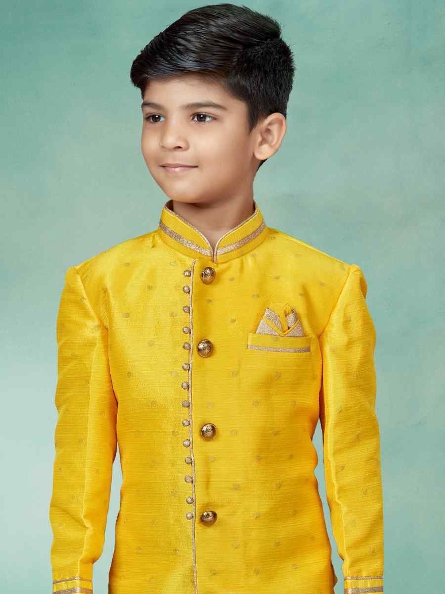 Yellow Malbari Booti Embroidered Party Festival Kurta Pyjama Boys Wear