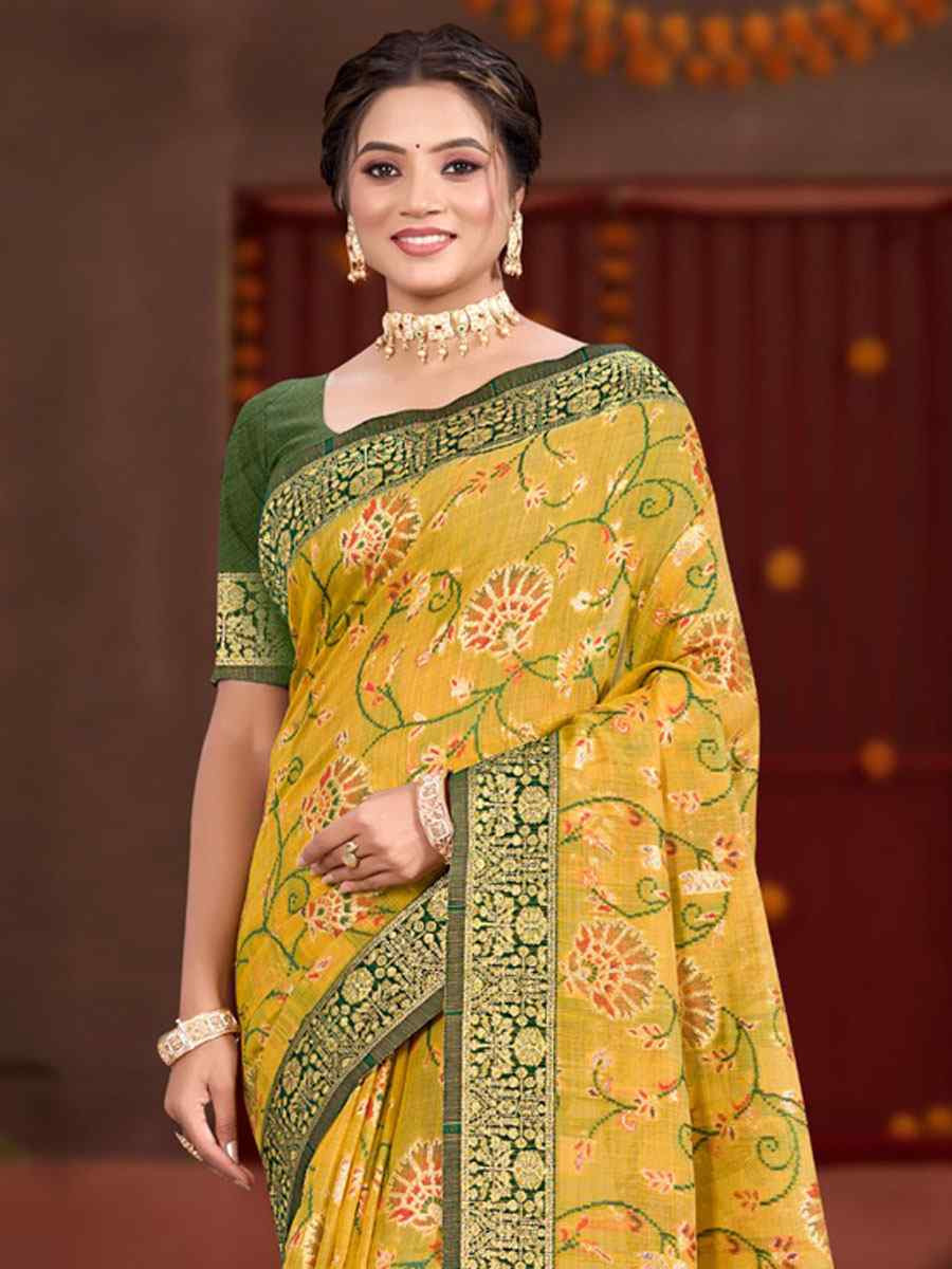 Yellow Meenakari Cotton Silk Handwoven Casual Reception Festival Wedding Fancy Classic Style Sarees