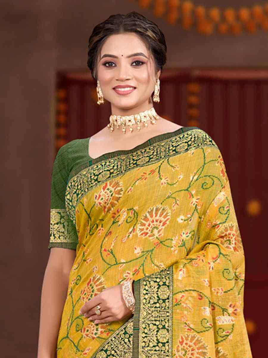 Yellow Meenakari Cotton Silk Handwoven Casual Reception Festival Wedding Fancy Classic Style Sarees