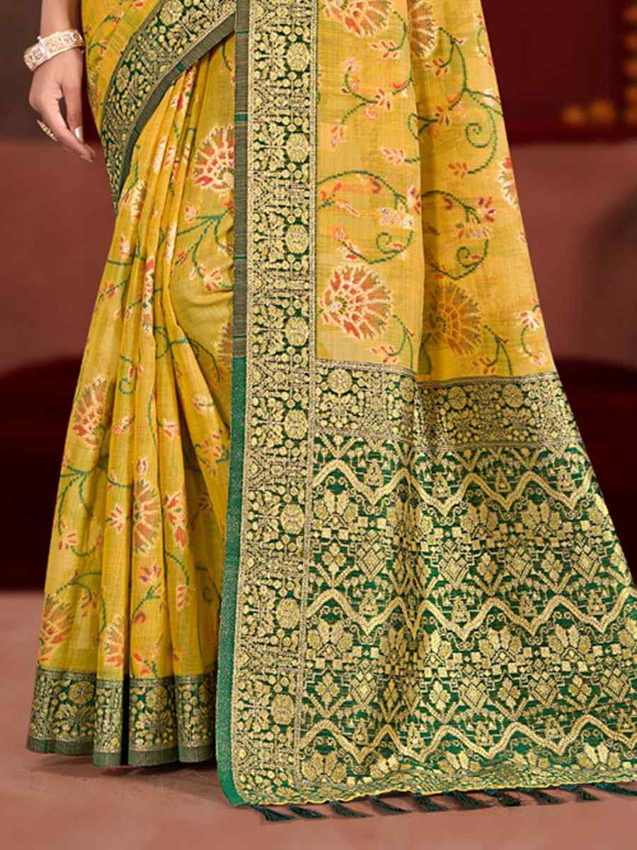 Yellow Meenakari Cotton Silk Handwoven Casual Reception Festival Wedding Fancy Classic Style Sarees