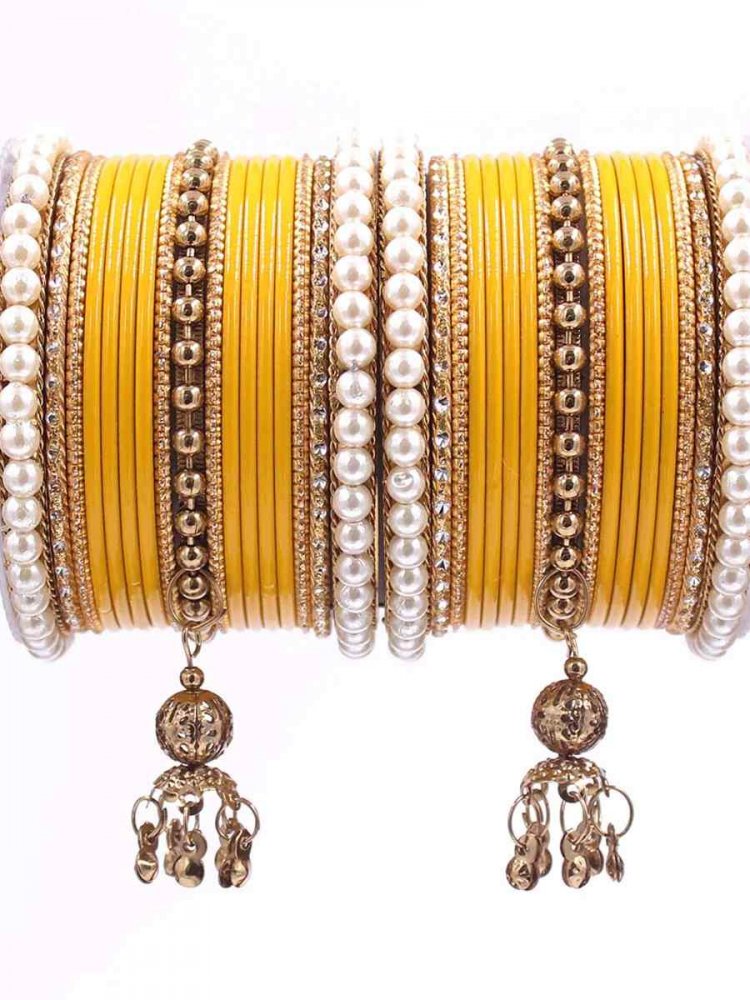Yellow Metal Festival Wear Stone Bangles
