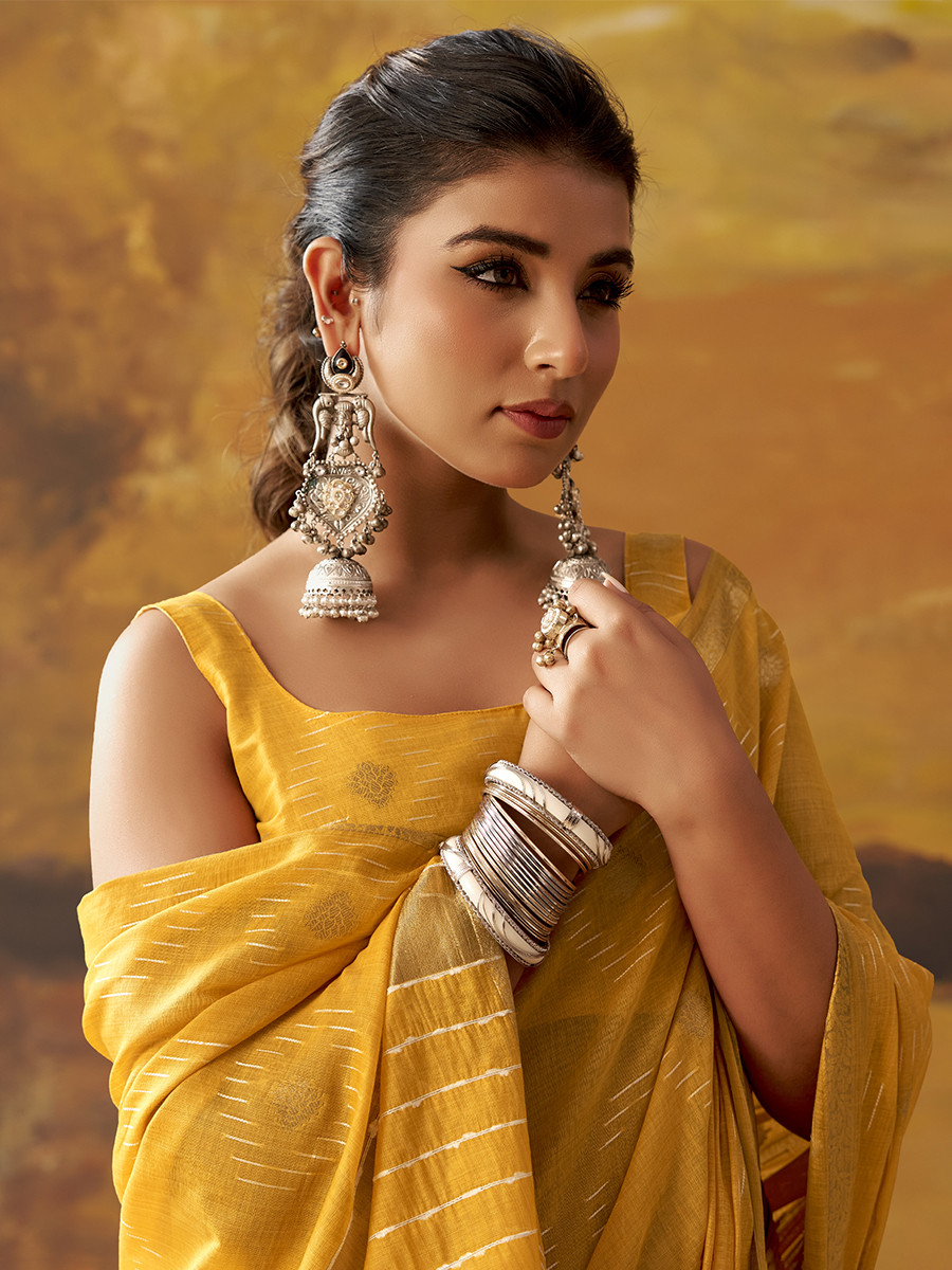 Yellow Modal Cotton Zari Weaving Wedding Reception Party Festival Casual Heavy Border Sarees