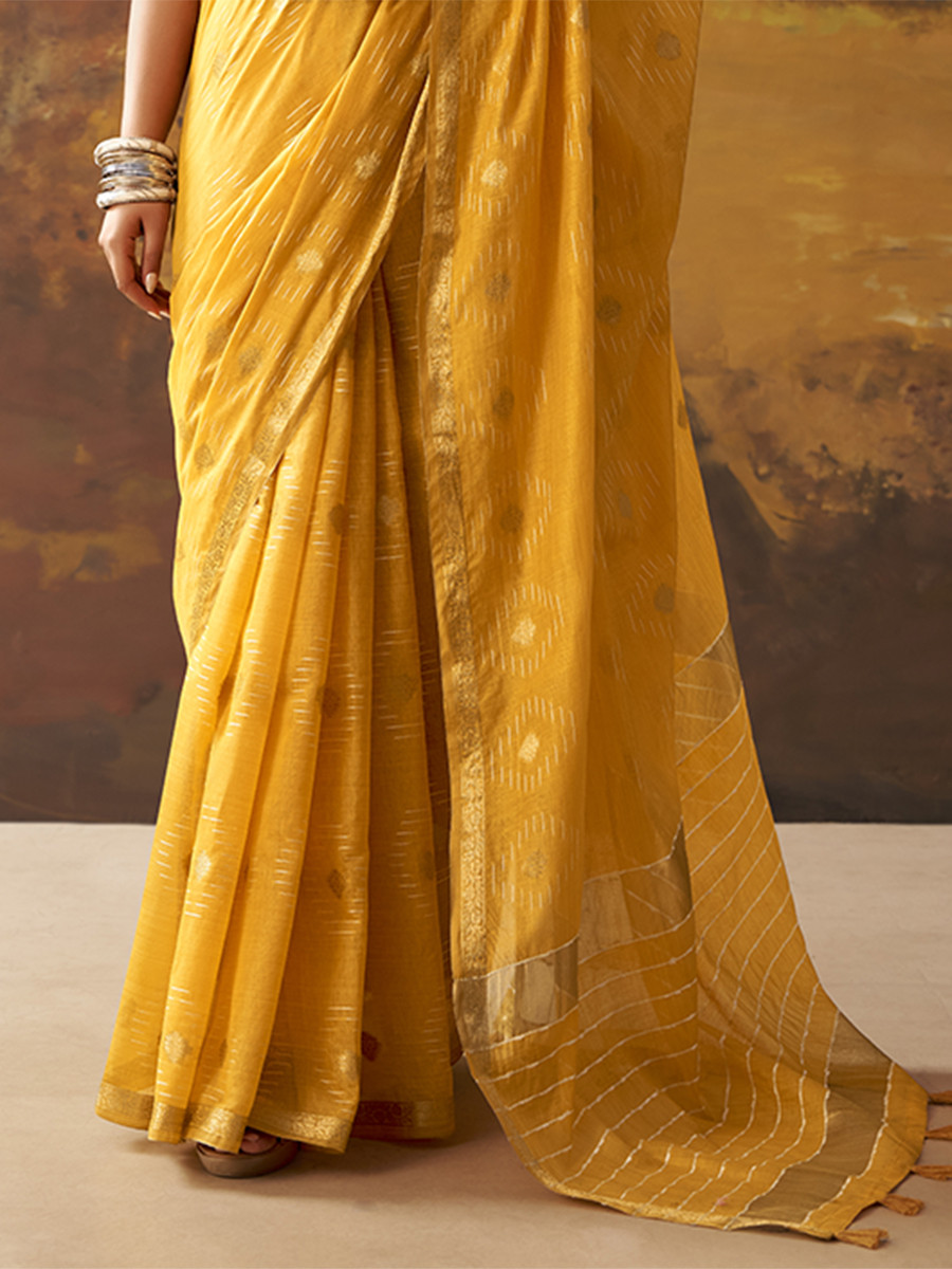 Yellow Modal Cotton Zari Weaving Wedding Reception Party Festival Casual Heavy Border Sarees