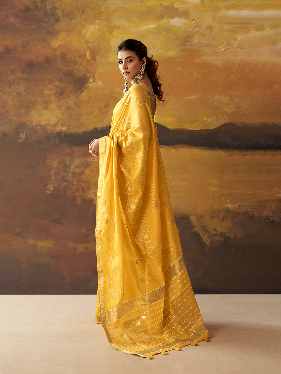 Yellow Modal Cotton Zari Weaving Wedding Reception Party Festival Casual Heavy Border Sarees