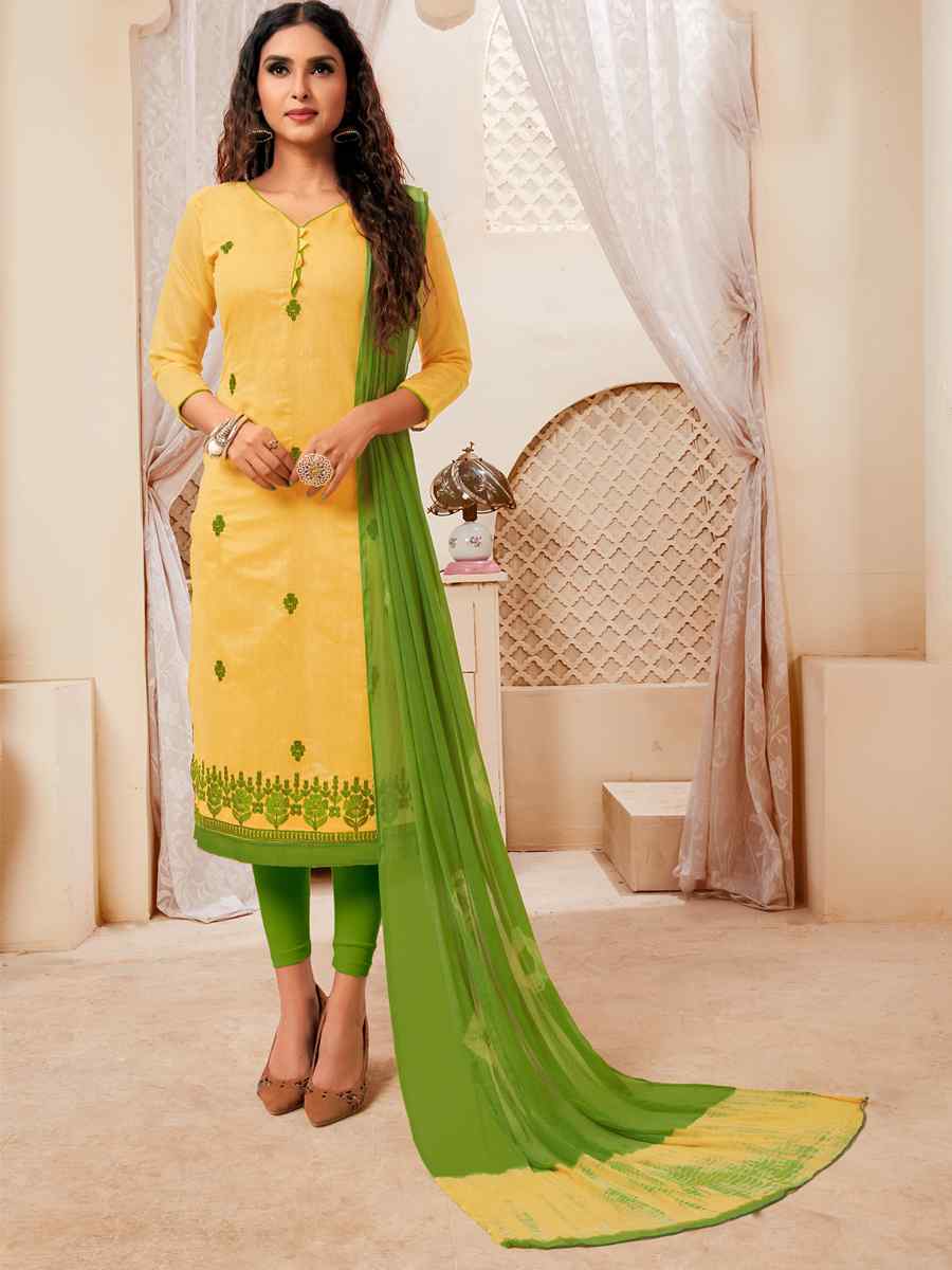 Yellow Modal Silk Printed Casual Festival Churidar Salwar Kameez