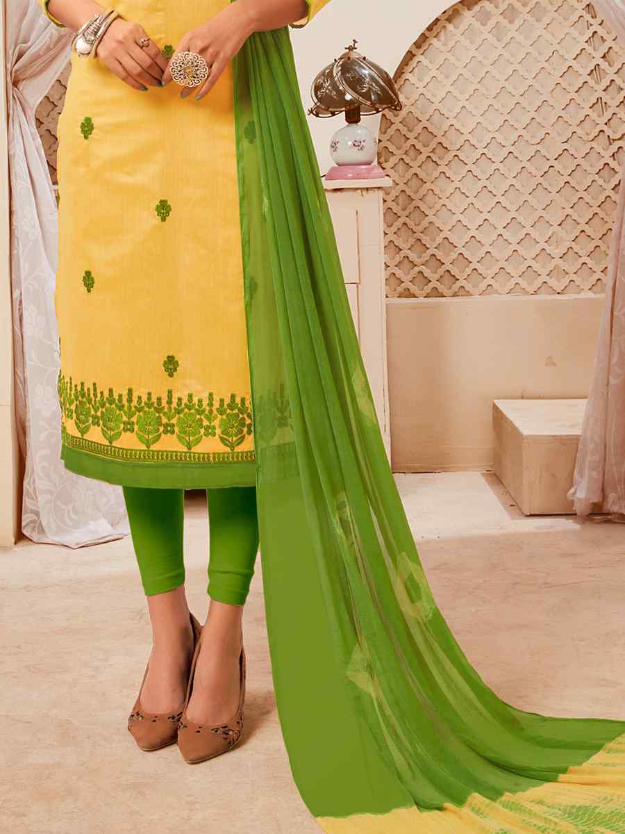 Yellow Modal Silk Printed Casual Festival Churidar Salwar Kameez