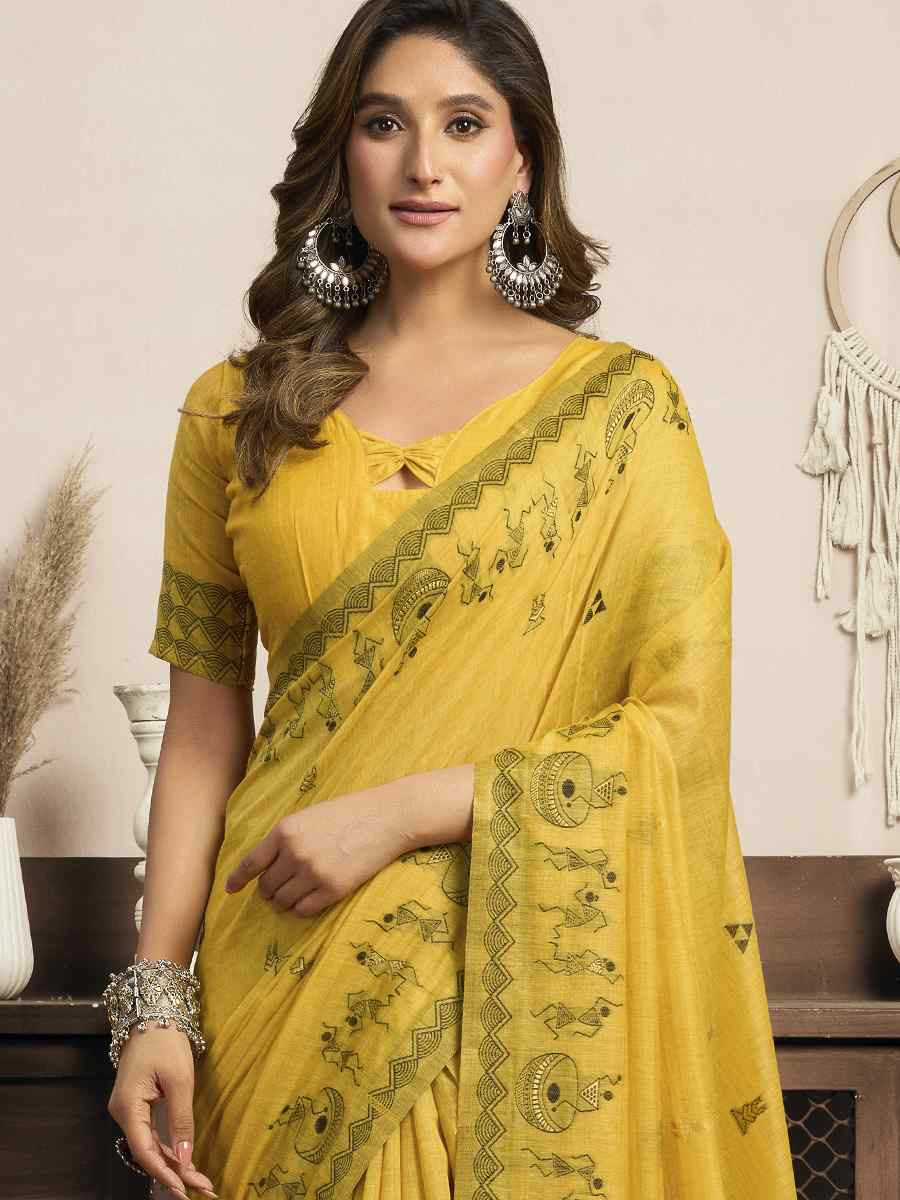 Yellow ModalSilk Printed Casual Reception Festival Wedding Fancy Heavy Border Sarees