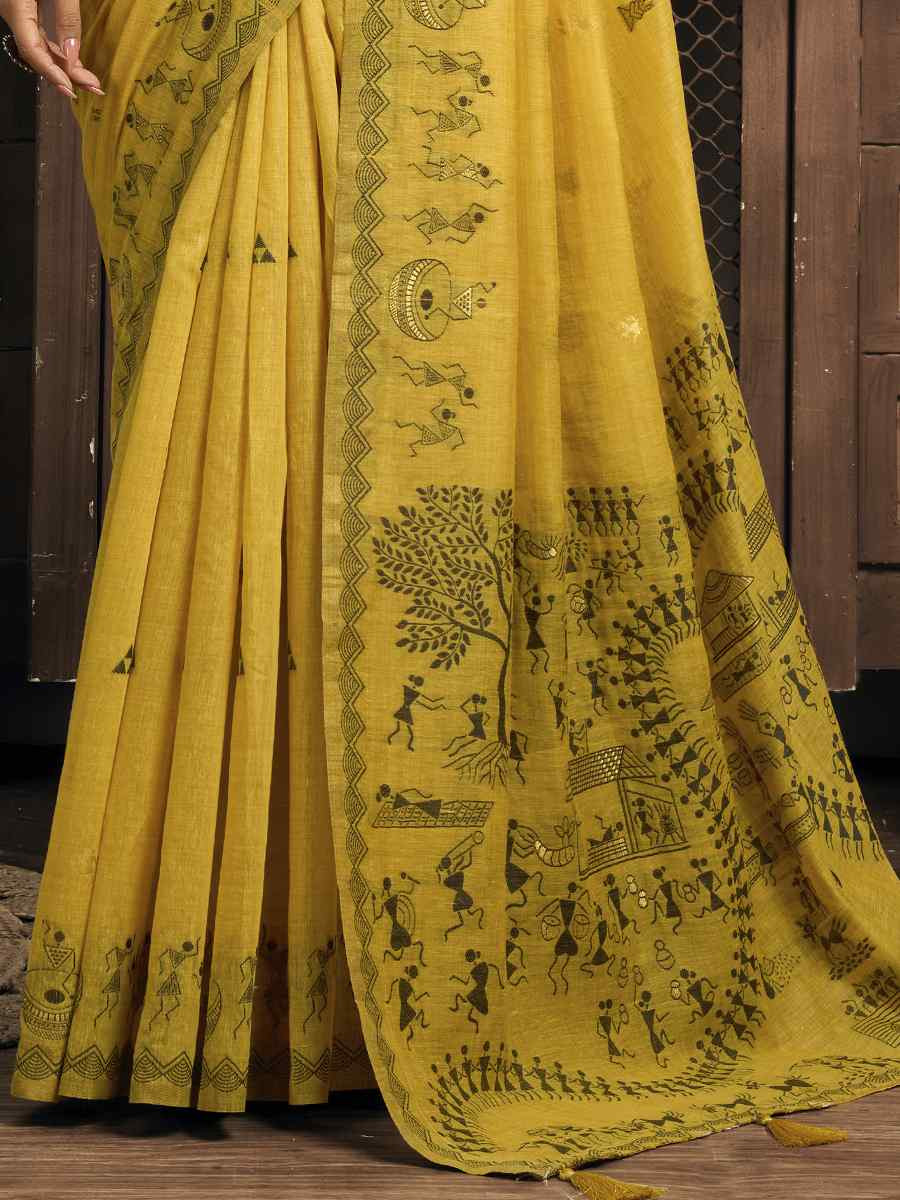 Yellow ModalSilk Printed Casual Reception Festival Wedding Fancy Heavy Border Sarees