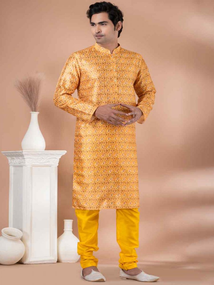 Yellow Mono Printed Festival Casual Kurta