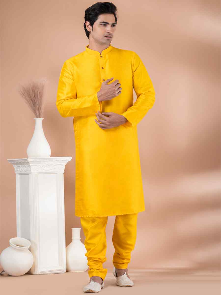 Yellow Mono Printed Festival Casual Kurta