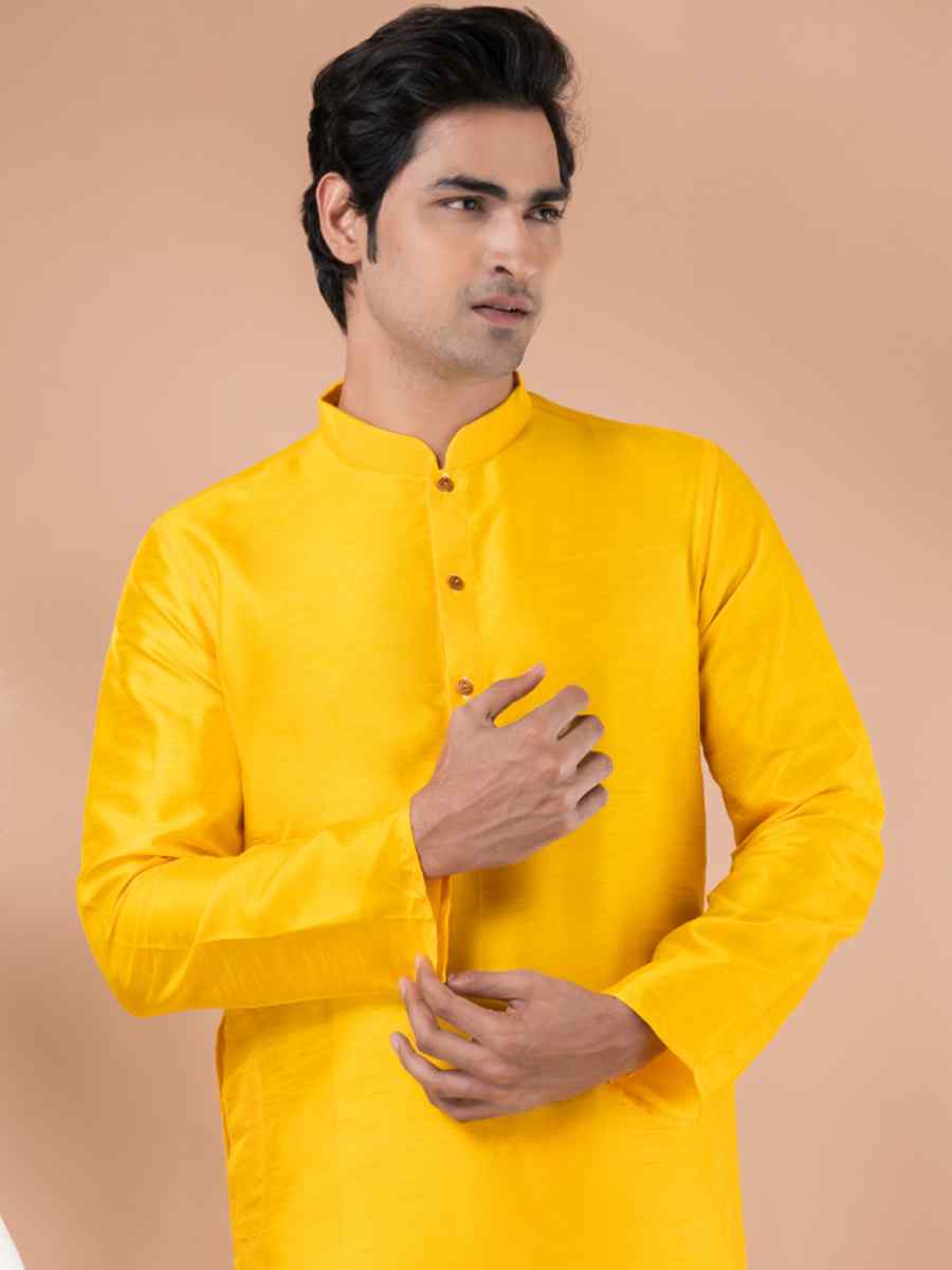 Yellow Mono Printed Festival Casual Kurta