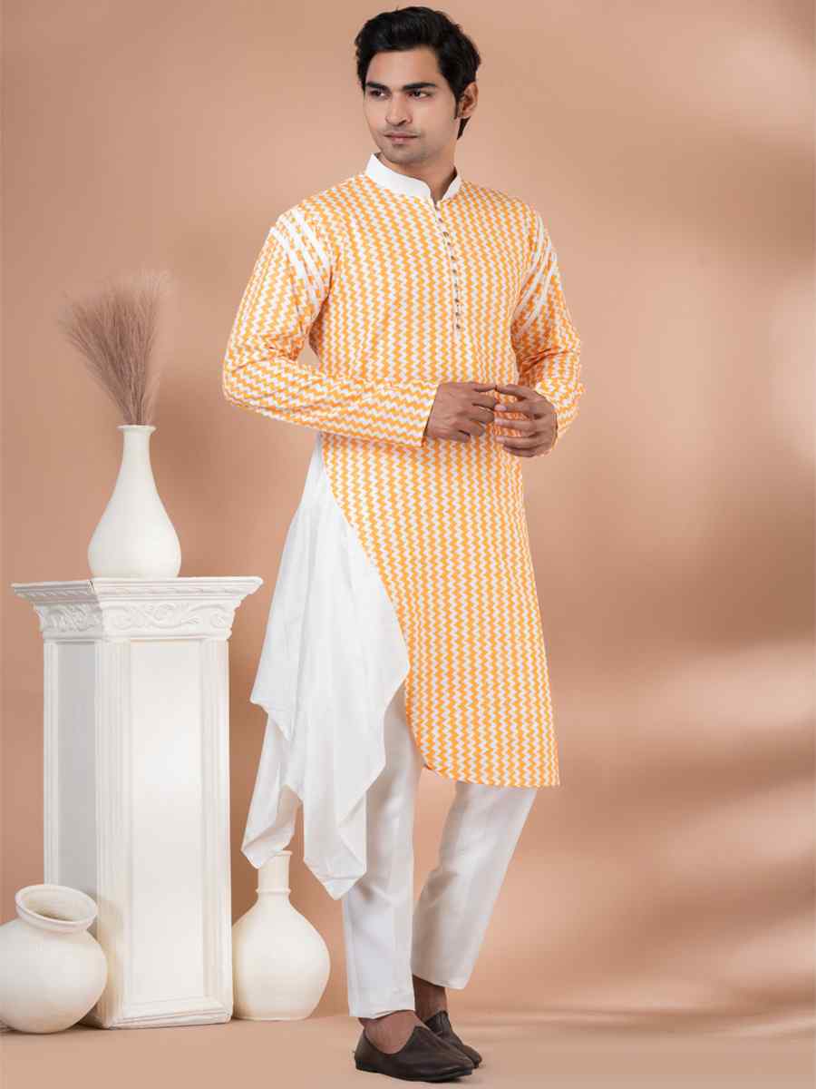 Yellow Mono Printed Festival Casual Kurta