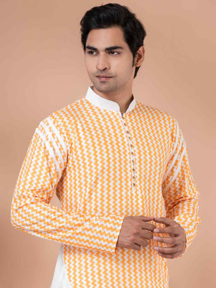 Yellow Mono Printed Festival Casual Kurta