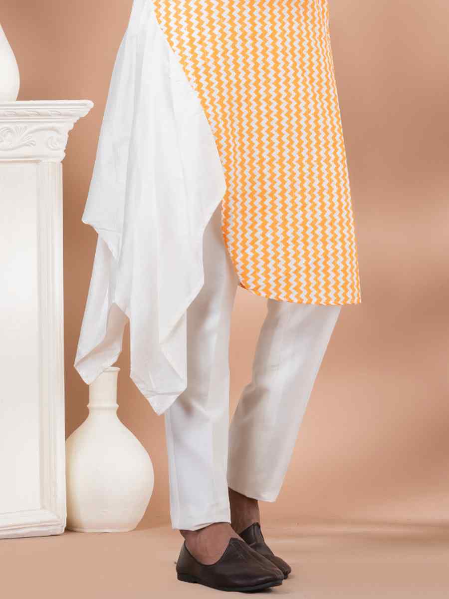 Yellow Mono Printed Festival Casual Kurta