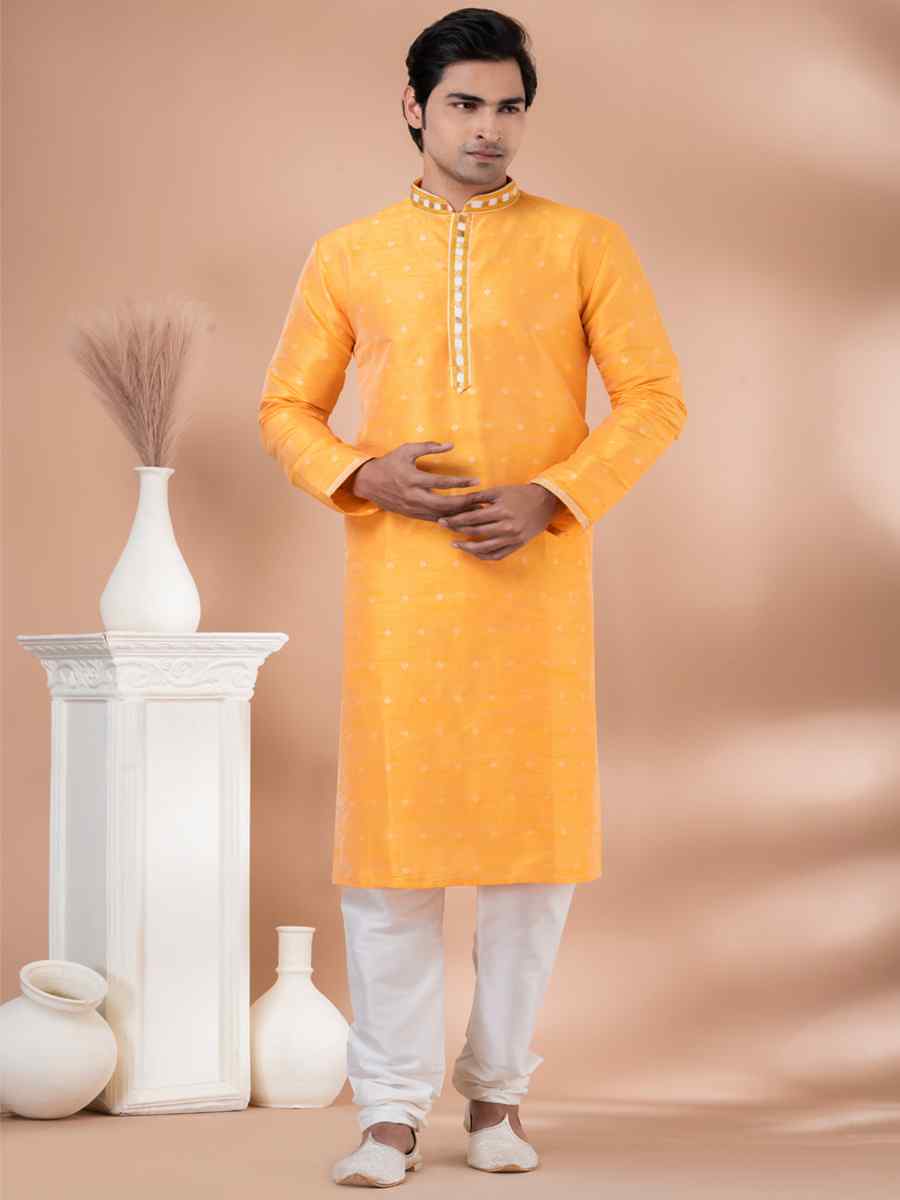 Yellow Mono Printed Festival Casual Kurta
