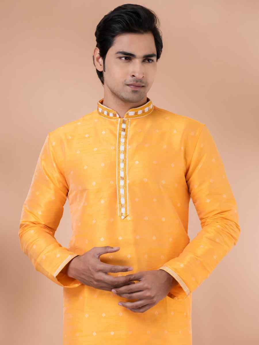 Yellow Mono Printed Festival Casual Kurta