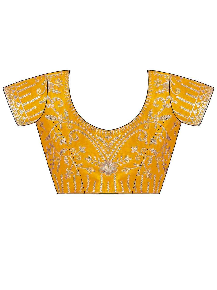 Yellow Moss Chiffon Embroidery Party Bridal Reception Festival Wedding Fancy Heavy Border Saree