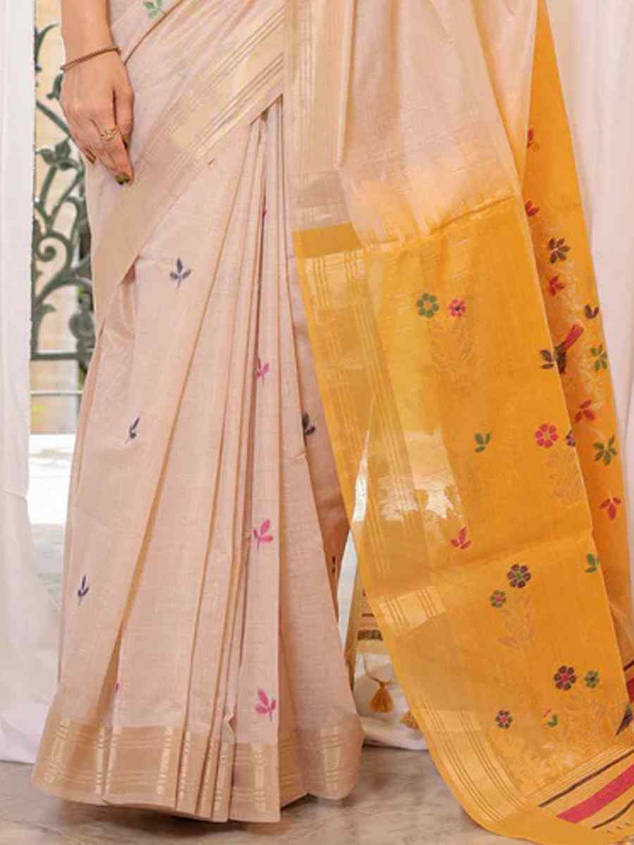 Yellow Muga Cotton Handwoven Festival Casual Classic Style Saree