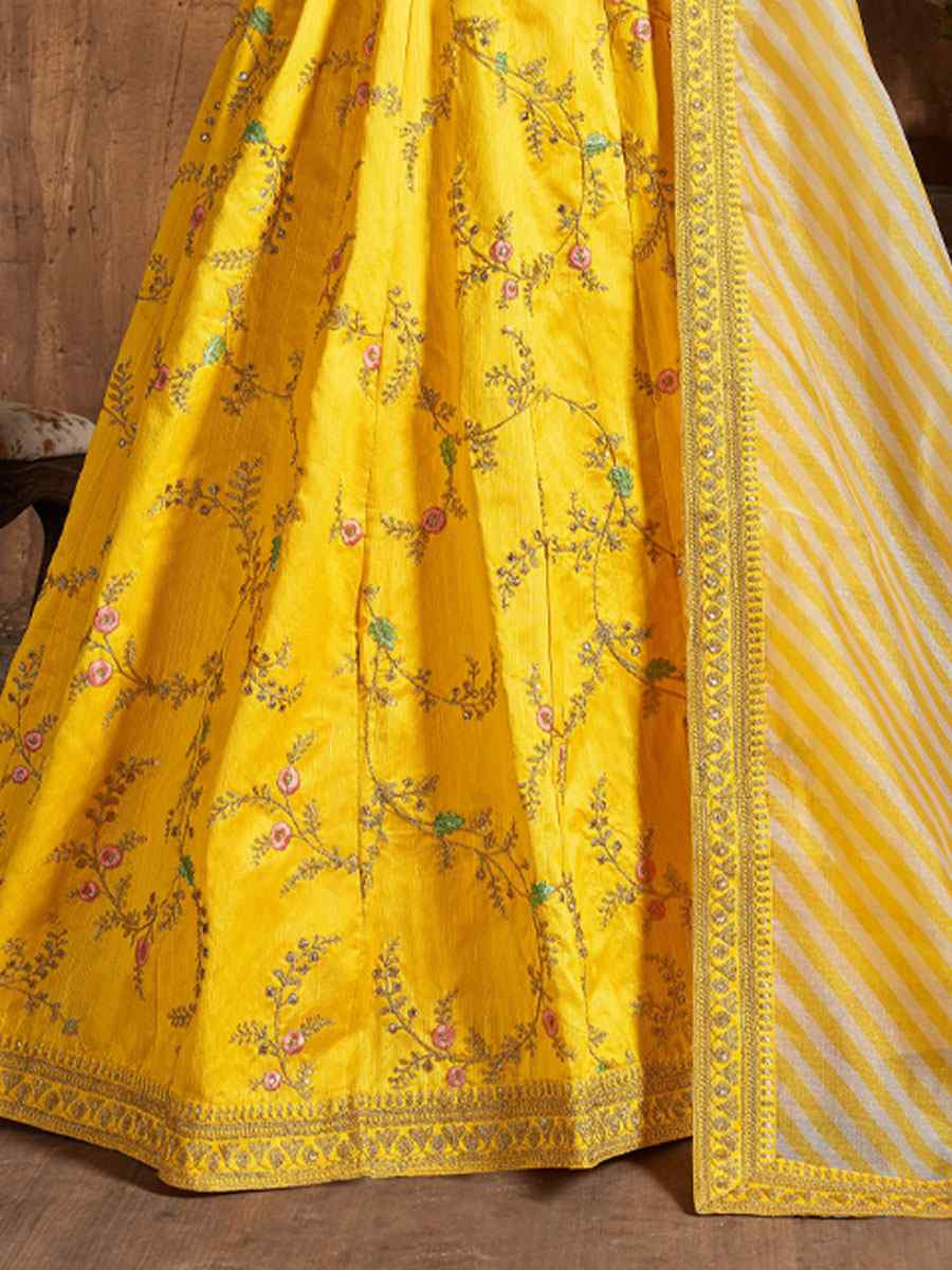 Yellow Mulberry Silk Embroidered Wedding Reception Festival Heavy Border Lehenga Choli
