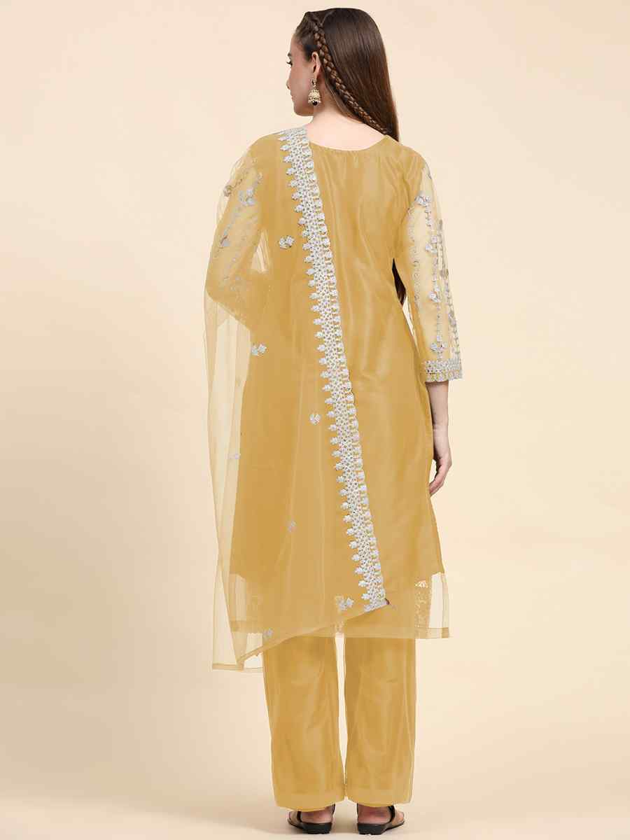 Yellow Net Embroidered Festival Mehendi Pant Salwar Kameez