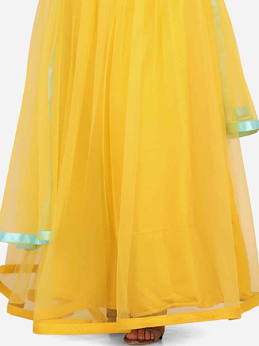 Yellow Net Embroidered Festival Party Wear Circular Lehenga Choli