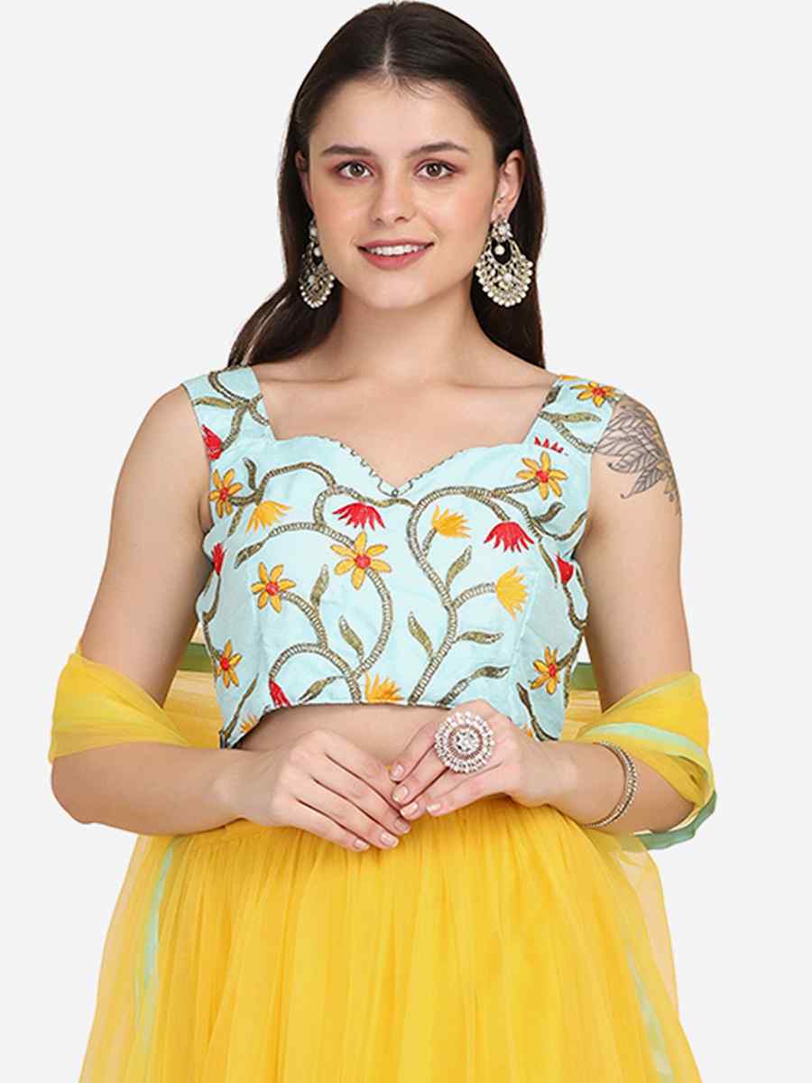 Yellow Net Embroidered Festival Party Wear Circular Lehenga Choli