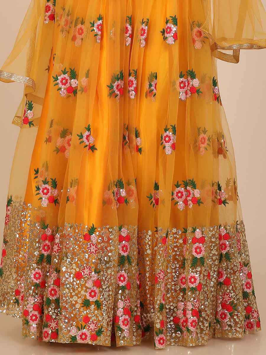 Yellow Net Embroidered Wedding Festival Heavy Border Lehenga Choli