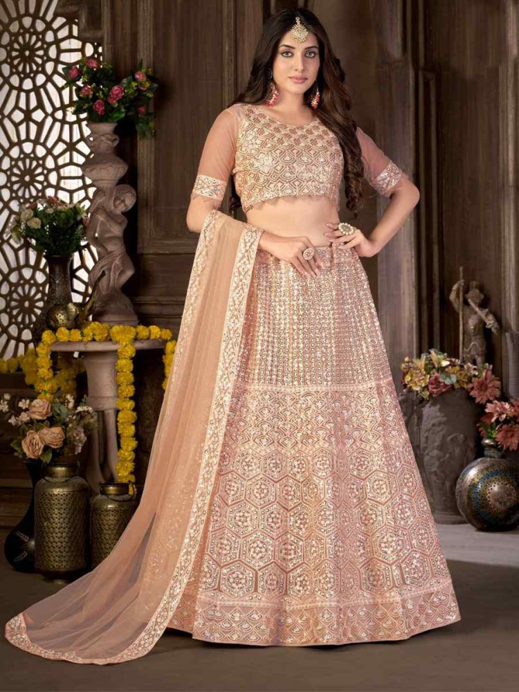 Yellow Net Embroidered Wedding Festival Heavy Border Lehenga Choli