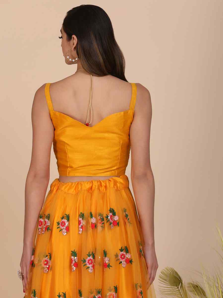 Yellow Net Embroidered Wedding Festival Heavy Border Lehenga Choli