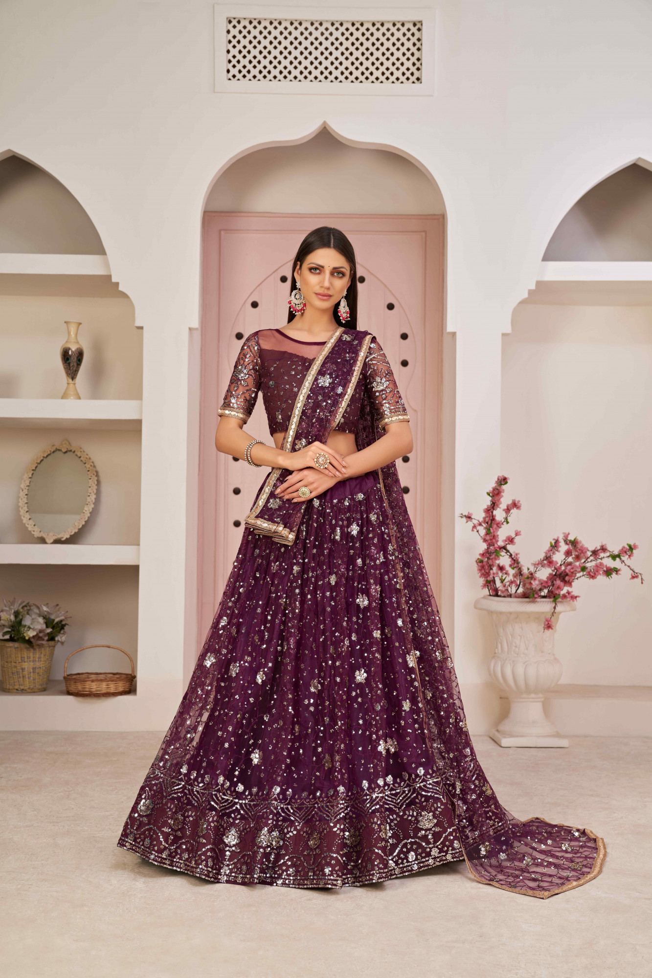 Yellow Net Embroidered Wedding Reception Festival Heavy Border Lehenga Choli