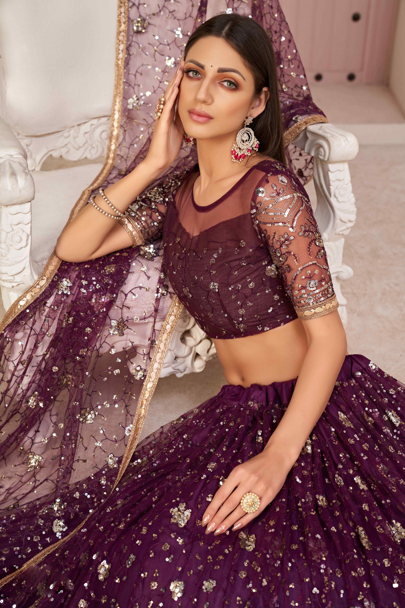 Yellow Net Embroidered Wedding Reception Festival Heavy Border Lehenga Choli