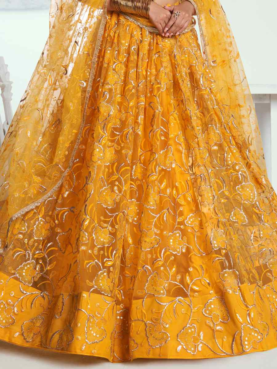 Yellow Net Embroidered Wedding Reception Festival Heavy Border Lehenga Choli