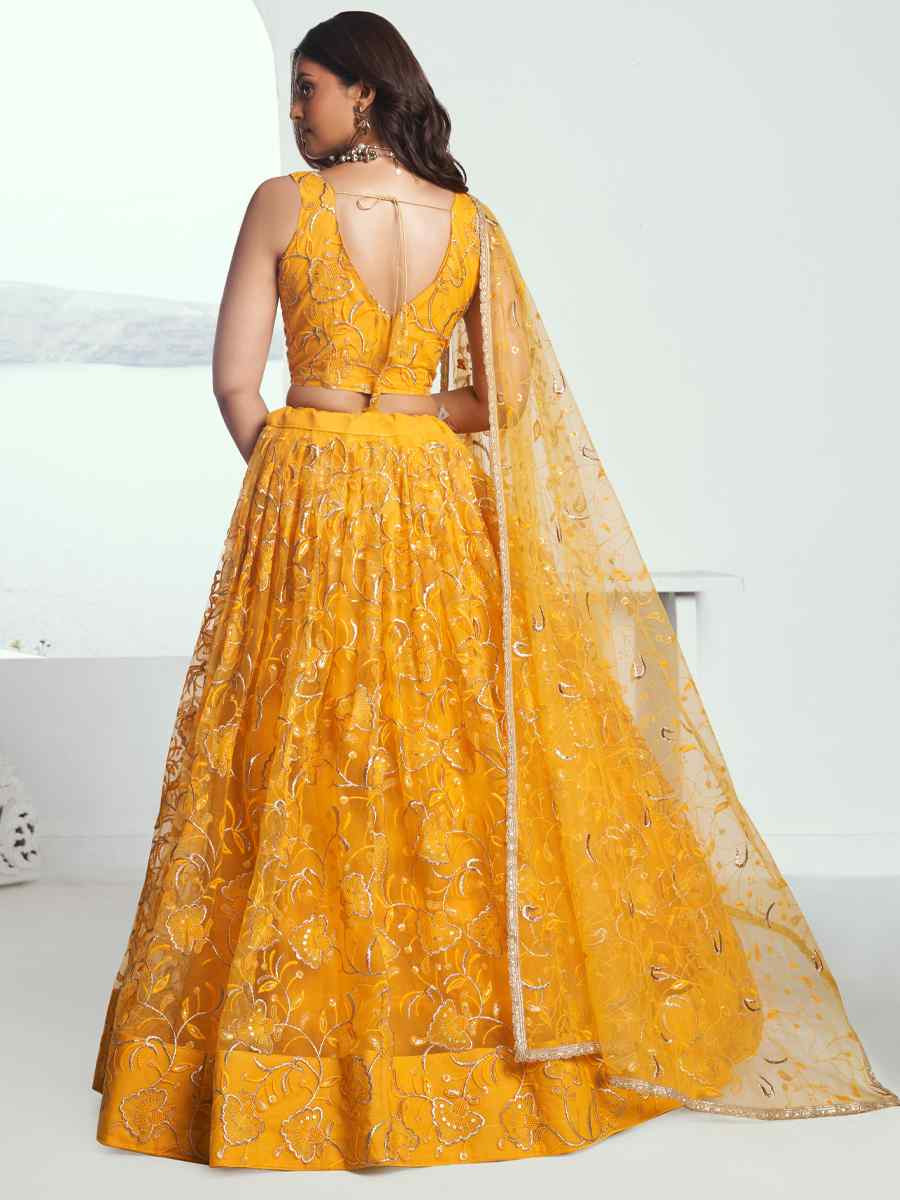 Yellow Net Embroidered Wedding Reception Festival Heavy Border Lehenga Choli