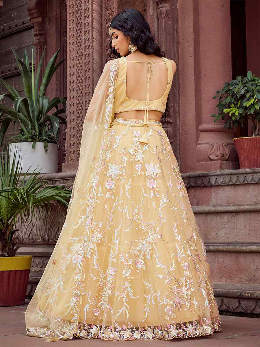 Yellow Net Embroidered Wedding Reception Festival Heavy Border Lehenga Choli