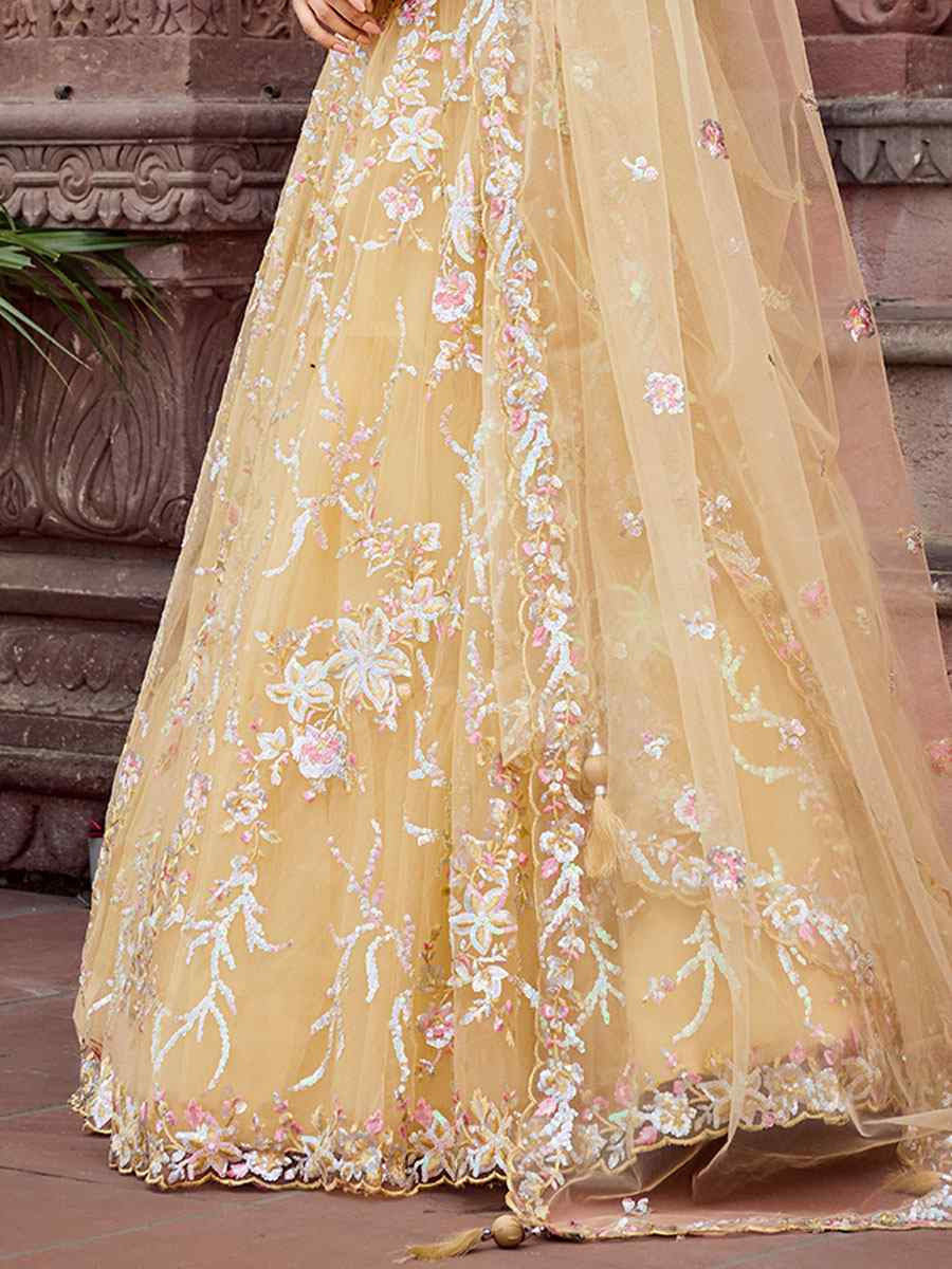 Yellow Net Embroidered Wedding Reception Festival Heavy Border Lehenga Choli