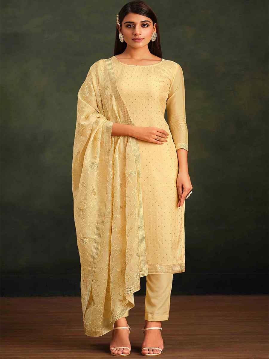 Yellow Organza Embroidered Festival Party Pant Salwar Kameez