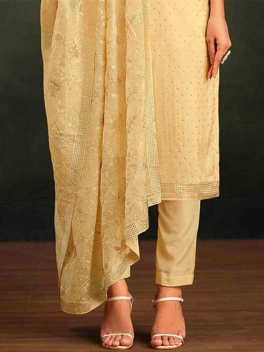 Yellow Organza Embroidered Festival Party Pant Salwar Kameez